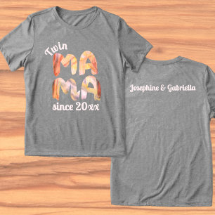 Custom Boho Twin Mama Since Year Kids Names Tri-Blend Shirt