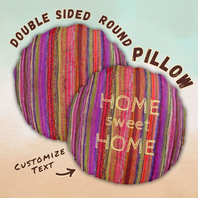 Custom Boho Vintage Red Violet Stripes -  Round Cushion (Creator Uploaded)