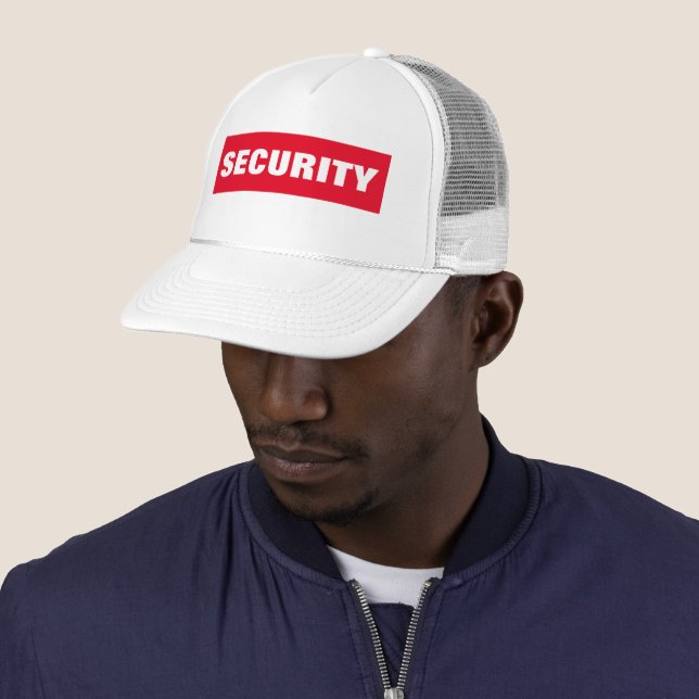 Custom Bold Big Text Womens Mens Unisex Security Trucker Hat (In Situ)