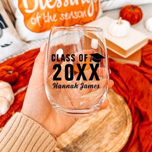 Custom Bold Black Class Of 2025 Graduation Party Stemless Wine Glass
