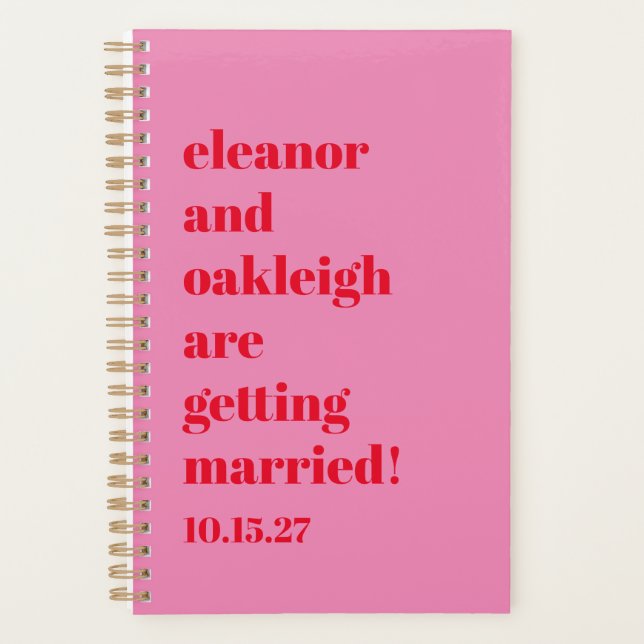 Custom Bold Fun Pink Red Chic Modern Wedding Planner (Front)