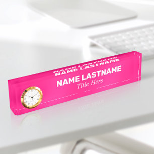 Custom Bold Hot Pink Minimalist Modern Clock Nameplate