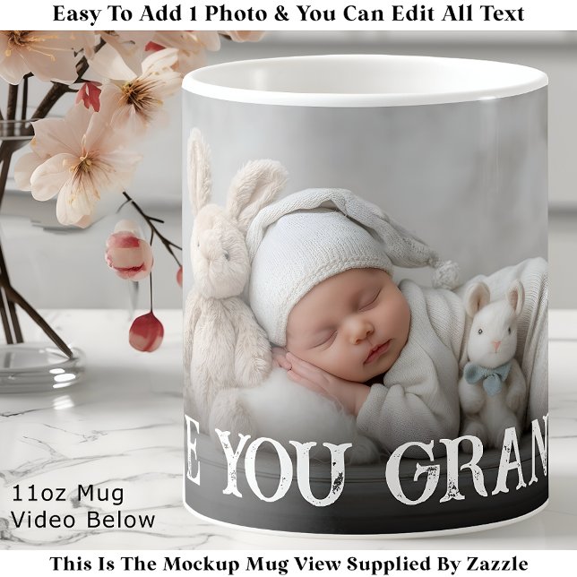 Custom Bold Love You Grandpa One Photo Modern Coffee Mug (Creator Uploaded)