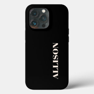 Custom Bold Name Cream and Plain Black iPhone 13 Pro Case