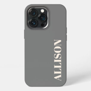 Custom Bold Name Cream and Plain Grey iPhone 13 Pro Case