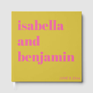 Custom Bold Names Modern Chartreuse Pink Wedding Guest Book