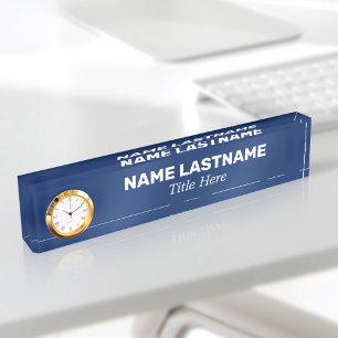 Custom Bold Navy Blue Minimalist Modern Clock Nameplate