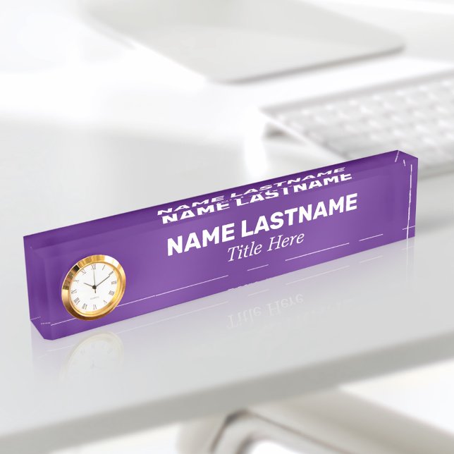Custom Bold Purple Simple Minimalist Modern Clock Nameplate (Creator Uploaded)