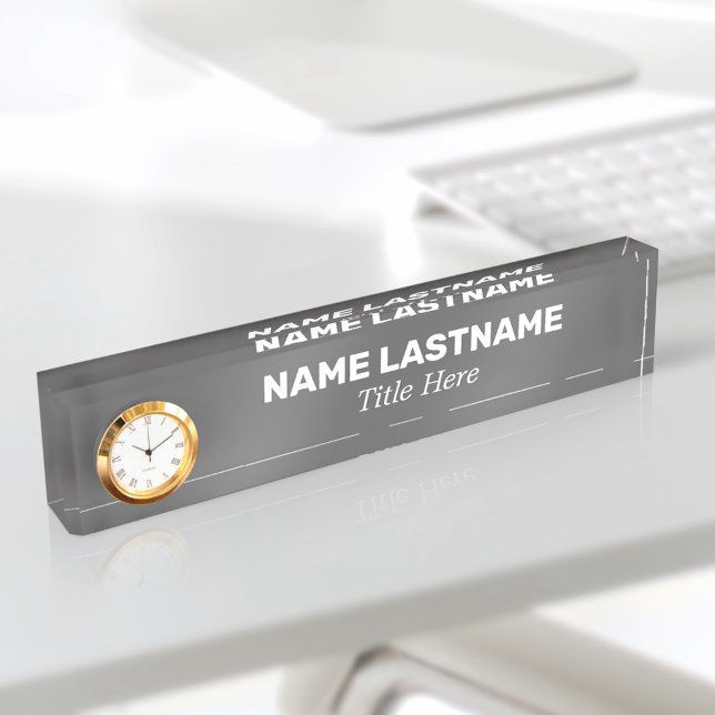 Custom Bold Simple Grey Minimalist Modern Clock Nameplate (Creator Uploaded)