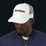 Custom Bold Text Trainer Mens Womens Baseball Trucker Hat<br><div class="desc">Add Image Company Logo Large Big Bold Font Text Here Modern Elegant Template Men's Women's Unisex Black White Baseball Cap / Trainer Trucker Hat.</div>