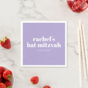 Custom Bold Typography Modern Lavender Bat Mitzvah Napkin