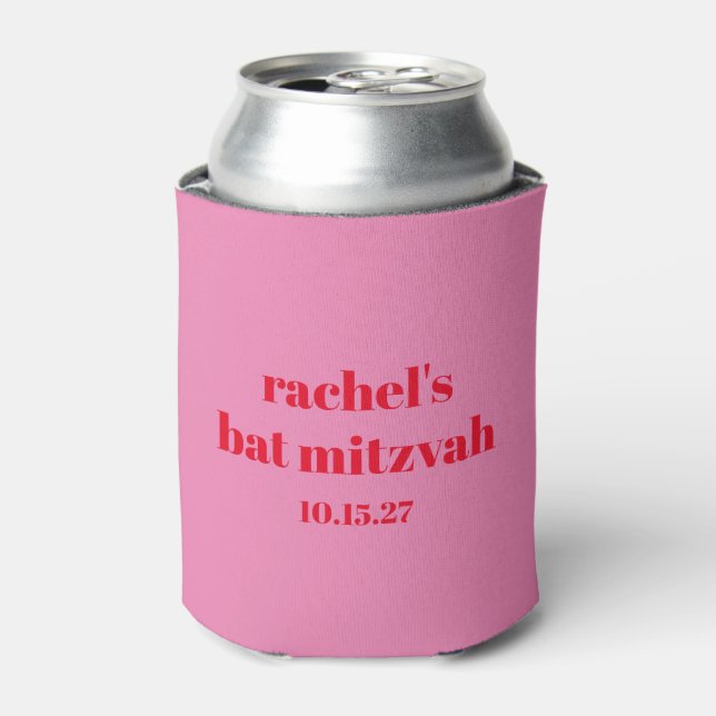 Custom Bold Typography Pink Red Modern Bat Mitzvah Can Cooler (Can Front)