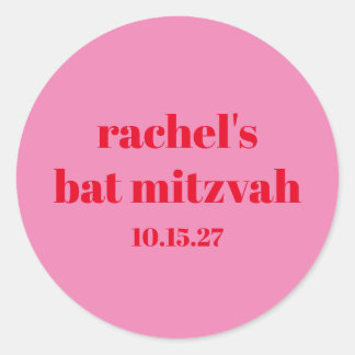 Custom Bold Typography Pink Red Modern Bat Mitzvah Classic Round Sticker