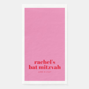 Custom Bold Typography Pink Red Modern Bat Mitzvah Napkin