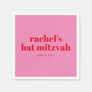 Custom Bold Typography Pink Red Modern Bat Mitzvah Napkin