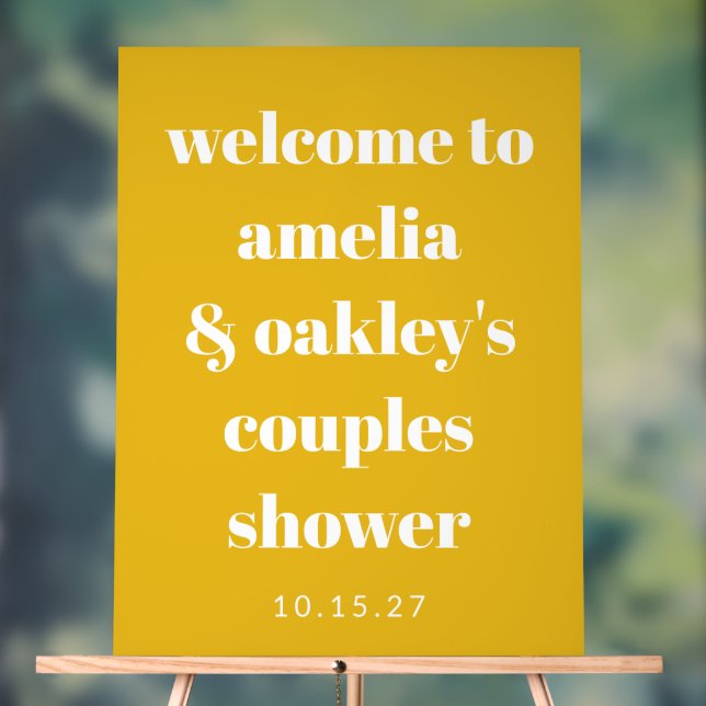 Custom Bold Yellow Couples Shower Modern Welcome Acrylic Sign (Neutral)
