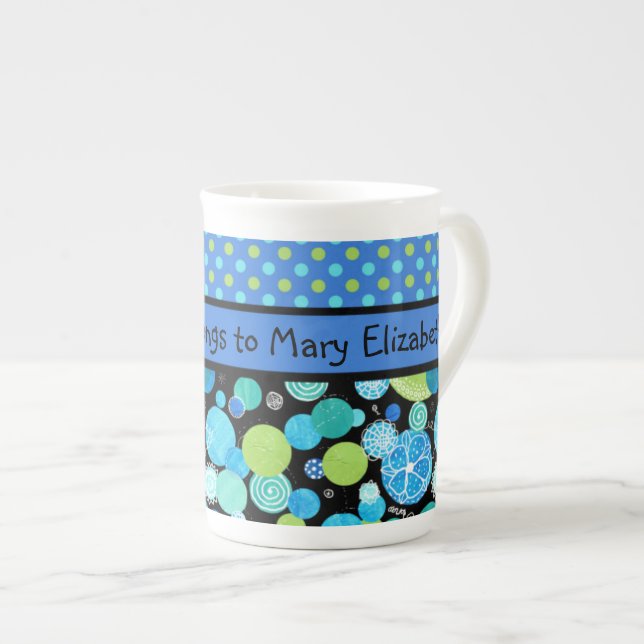 Custom Bone China Mug, Quirky Blue Moons Pattern Bone China Mug (Front Right)