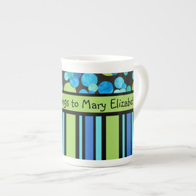 Custom Bone China Mug, Striped Blue Moons Pattern Mug (Front Right)