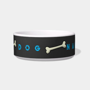 Custom Bone Image Sky Blue Colour Text Ceramic Pet Bowl
