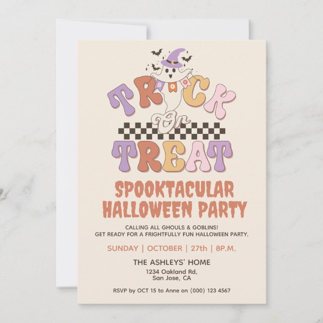 Custom Boo Ghost Cute Trick or Treat Halloween Invitation (Front)