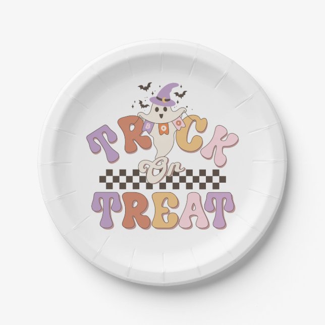 Custom Boo Ghost Cute Trick or Treat Halloween Paper Plate (Front)