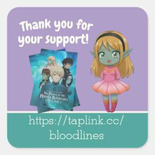 Custom Book Cover Character Thank You Author Square Sticker