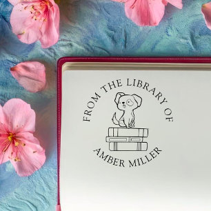 Custom Book Cute Dog on Books Rubber Stamp