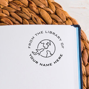 Custom Book Embosser   World Travellers Aeroplane Self-inking Stamp
