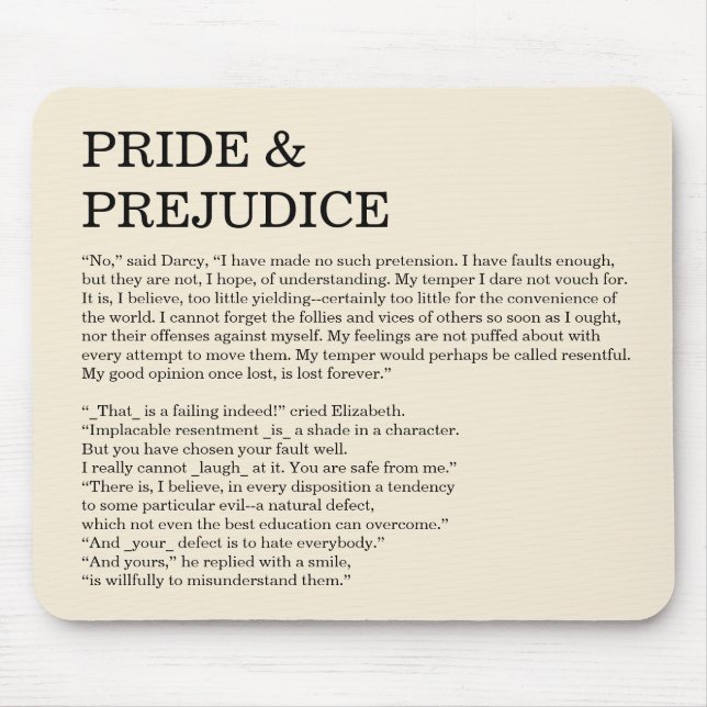 Custom Book Quote Jane Austen Simple Text Mouse Mat (Front)