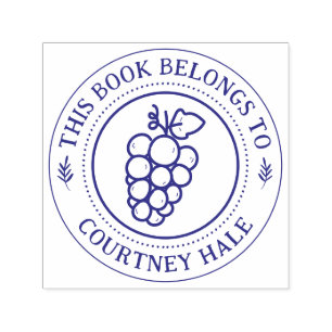 Custom Book Stamp Handwritten Grape Round