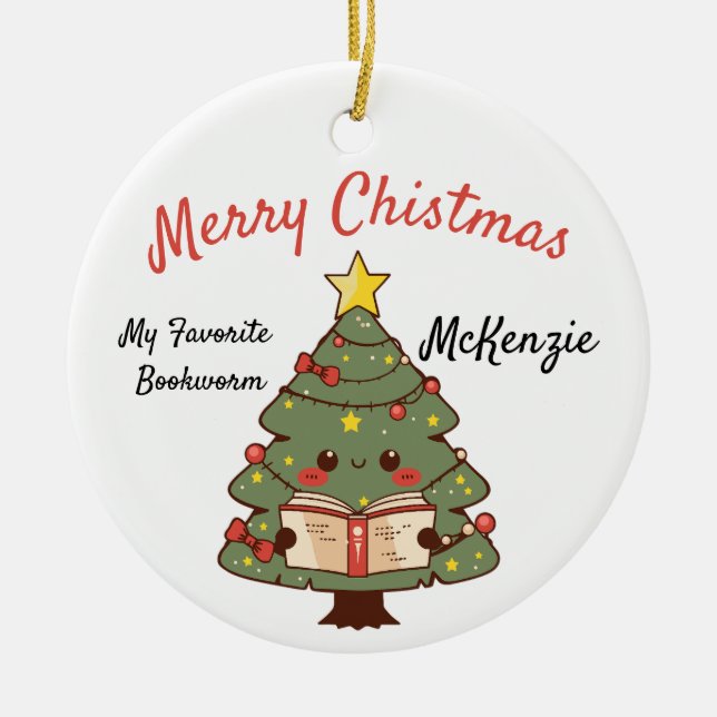 Custom Bookish Christmas Tree Ceramic Tree Decoration (Front)