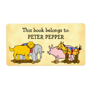 Custom Bookplate Toy Dog, Horse, Elephant and Pig