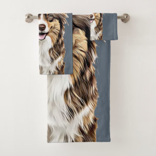 Custom Border Collie Dog Personalised Drawing Bath Towel Set
