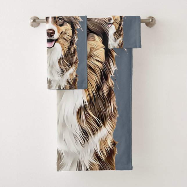 Custom Border Collie Dog Personalised Drawing Bath Towel Set (Insitu)