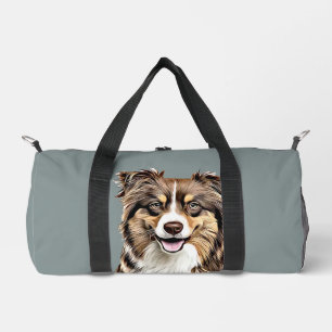 Custom Border Collie Dog Personalised Drawing Duffle Bag
