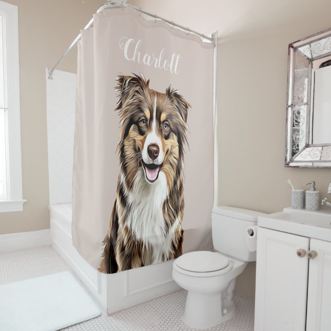 Custom Border Collie Dog Personalised Drawing Shower Curtain (In Situ)