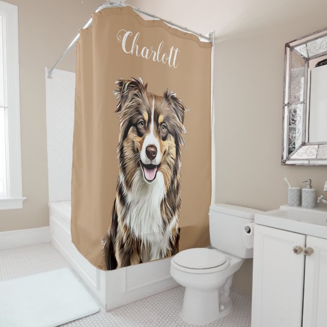 Custom Border Collie Dog Personalised Drawing Shower Curtain (In Situ)