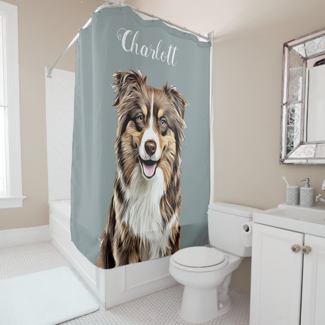 Custom Border Collie Dog Personalised Drawing Shower Curtain (In Situ)