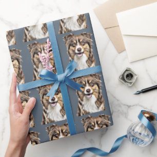Custom Border Collie Dog Personalised Drawing Wrapping Paper