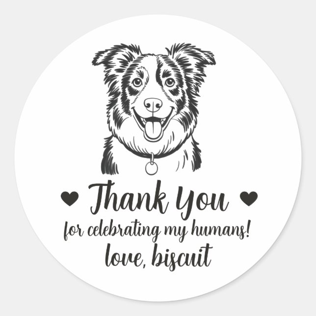 Custom Border Collie Dog Wedding Favour Stickers (Front)