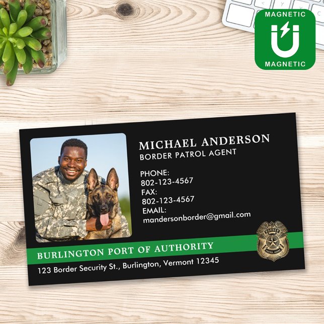 Custom Border Patrol Agent Military Photo Logo Magnetic Business Card (Creator Uploaded)