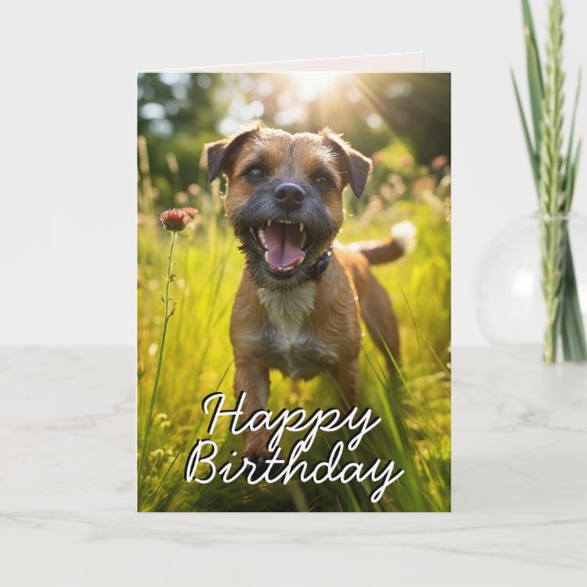 Custom Border Terrier Happy Birthday Card (Front)
