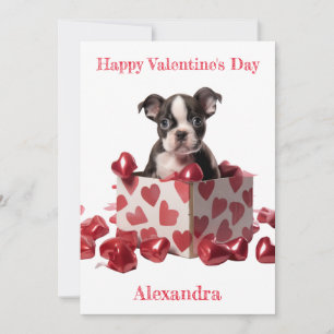 Custom Boston Terrier Box Foil Hearts Valentine Holiday Card