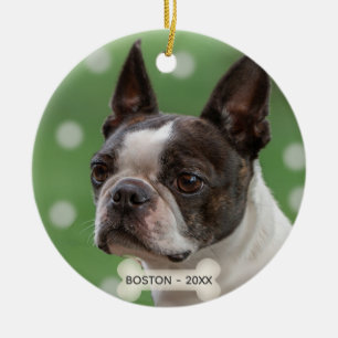 Custom Boston Terrier Dog Photo Ceramic Tree Decoration