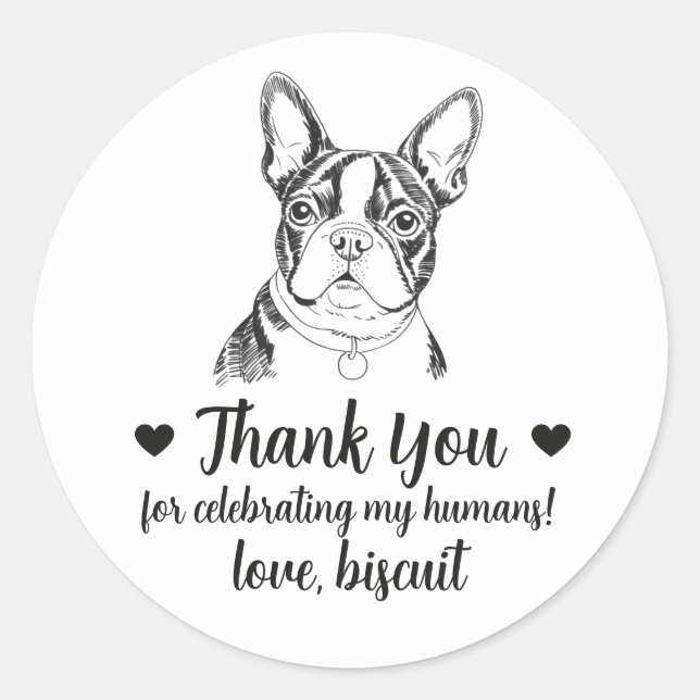 Custom Boston Terrier Dog Wedding Favour Stickers (Front)