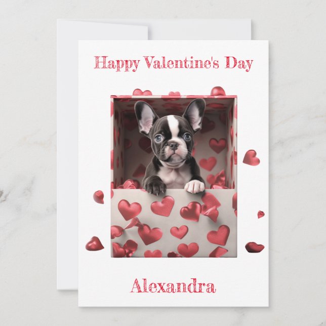 Custom Boston Terrier inside Hearts Box Valentine Holiday Card (Front)