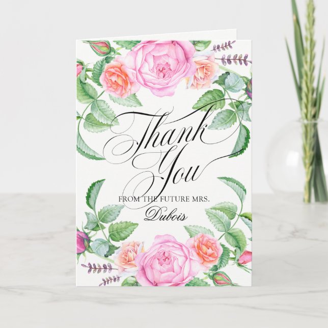 Custom Botanic Floral Bridal Wedding Thank You (Front)