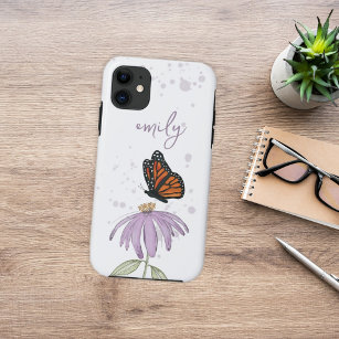 Custom Botanical Butterfly Purple Cone Flower Case-Mate iPhone Case