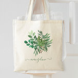 Custom Botanical Greenery Leaf Watercolor Pretty Tote Bag<br><div class="desc">Beautiful personalised handmade watercolor greenery foliage arrangement tote bag with your custom handwritten calligraphy name.</div>