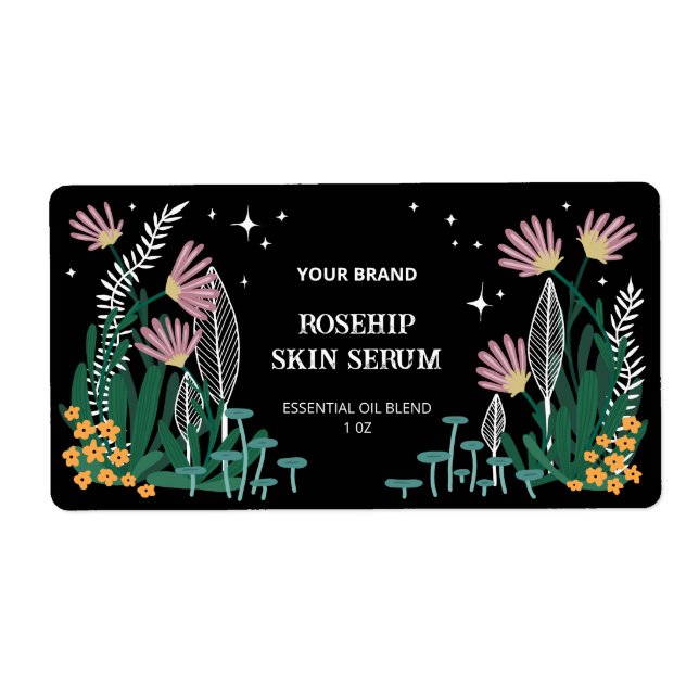 Custom Botanical Illustration Black Product Labels (Front)